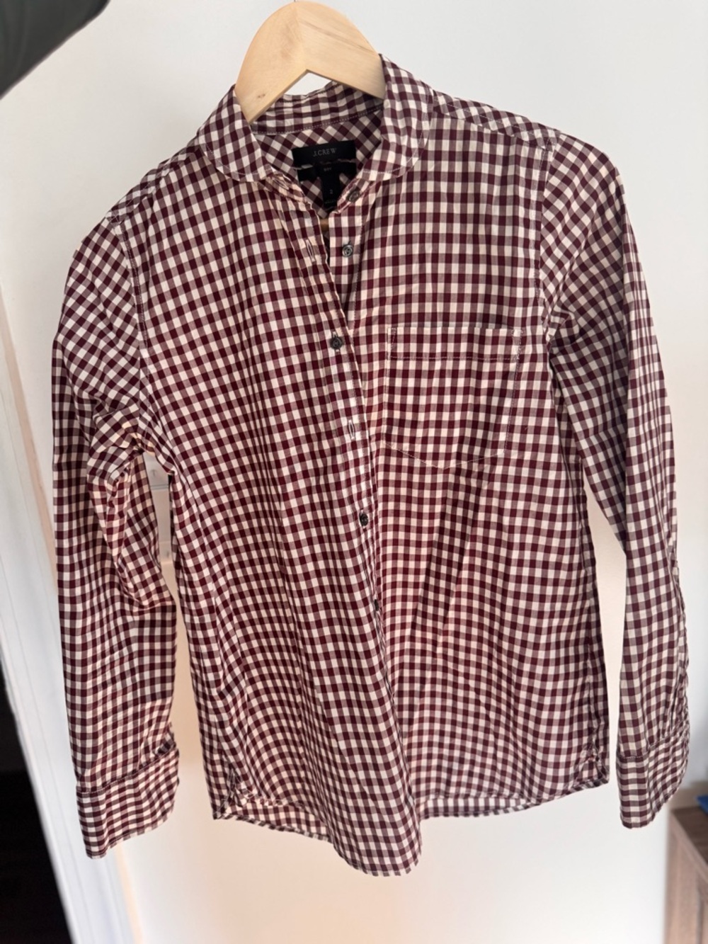 J. Crew Boy’s size 2 Maroon and White Gingham Button-Down Shirt
